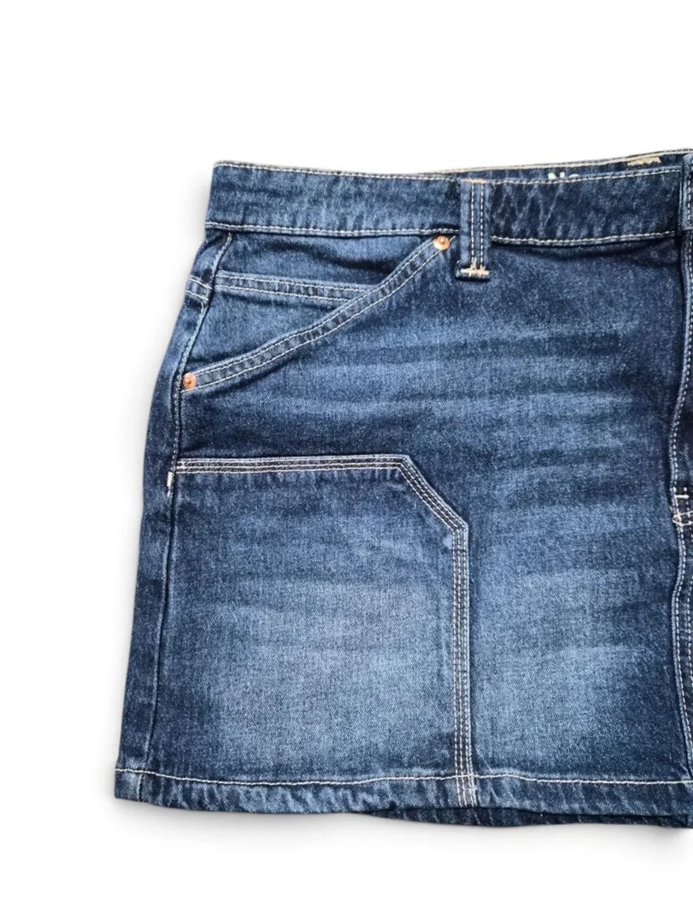 No Boundaries Denim Carpenter Mini Skirt XL (16-18) Relaxed Fit Pockets Blue